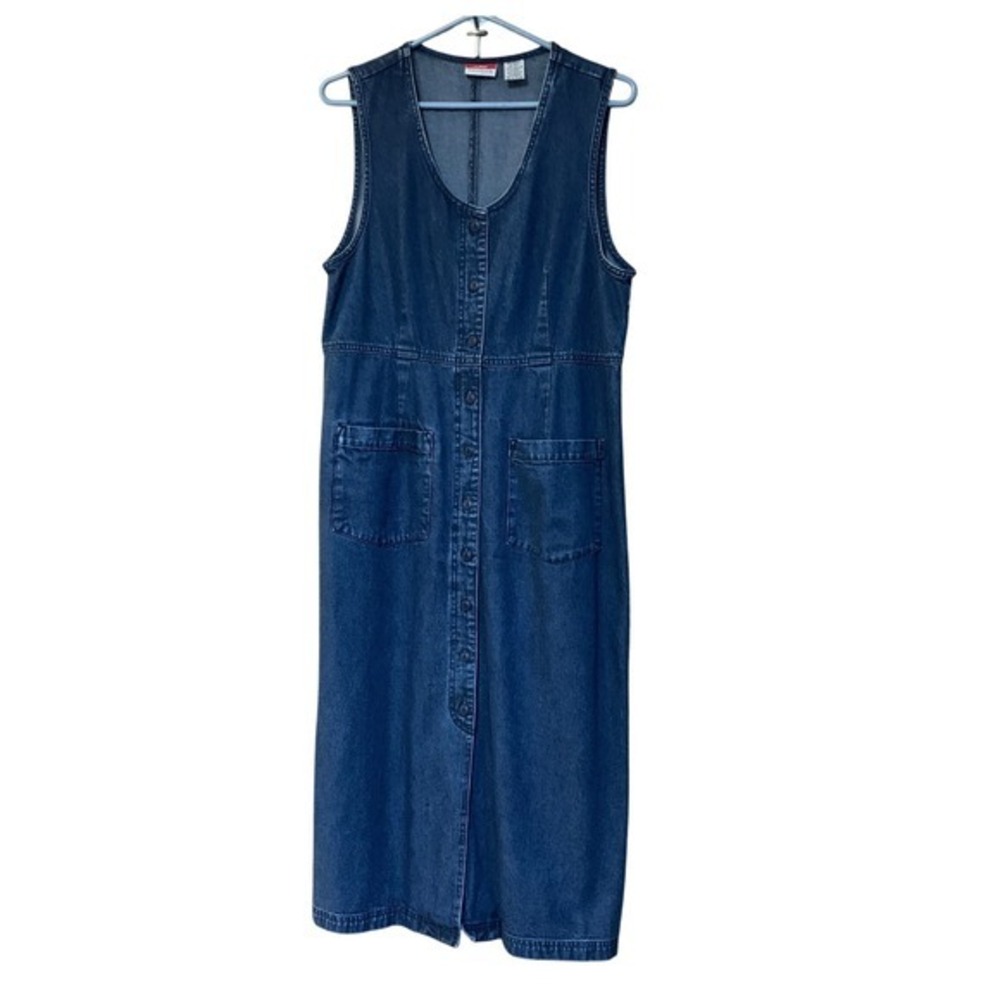 LL Bean Traveler‎ Denim Dress Maxi Sleeveless 12P Jean Modest Country Western